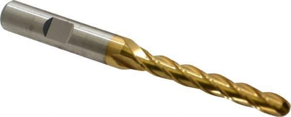 Cleveland - 1/4" Diam, 1-3/4" LOC, 4 Flute High Speed Steel Ball End Mill - TiN Finish, Single End, 3-9/16" OAL, 3/8" Shank Diam, Spiral Flute - Eagle Tool & Supply