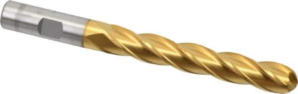 Cleveland - 1/2" Diam, 3" LOC, 4 Flute High Speed Steel Ball End Mill - TiN Finish, Single End, 5" OAL, 1/2" Shank Diam, Spiral Flute - Eagle Tool & Supply