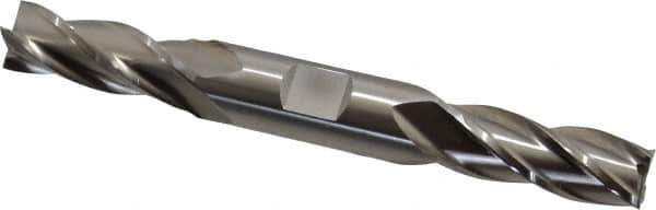 Cleveland - 9/16", 1-3/8" LOC, 5/8" Shank Diam, 5" OAL, 4 Flute, High Speed Steel Square End Mill - Double End, Uncoated, Spiral Flute, 30° Helix, Centercutting, Right Hand Cut, Right Hand Flute, Series HD-4C - Eagle Tool & Supply