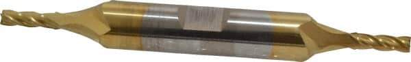 Cleveland - 1/8", 3/8" LOC, 3/8" Shank Diam, 3-1/16" OAL, 4 Flute, High Speed Steel Square End Mill - Double End, TiN Finish, Spiral Flute, 30° Helix, Centercutting, Right Hand Cut, Right Hand Flute, Series HD-4C - Eagle Tool & Supply