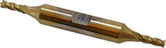 Cleveland - 9/64", 7/16" LOC, 3/8" Shank Diam, 3-1/8" OAL, 4 Flute, High Speed Steel Square End Mill - Double End, TiN Finish, Spiral Flute, 30° Helix, Centercutting, Right Hand Cut, Right Hand Flute, Series HD-4C - Eagle Tool & Supply