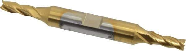 Cleveland - 13/64", 9/16" LOC, 3/8" Shank Diam, 3-1/4" OAL, 4 Flute, High Speed Steel Square End Mill - Double End, TiN Finish, Spiral Flute, 30° Helix, Centercutting, Right Hand Cut, Right Hand Flute, Series HD-4C - Eagle Tool & Supply