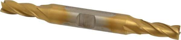 Cleveland - 17/64", 11/16" LOC, 3/8" Shank Diam, 3-3/8" OAL, 4 Flute, High Speed Steel Square End Mill - Double End, TiN Finish, Spiral Flute, 30° Helix, Centercutting, Right Hand Cut, Right Hand Flute, Series HD-4C - Eagle Tool & Supply
