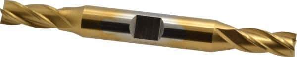 Cleveland - 9/32", 0.688" LOC, 3/8" Shank Diam, 3-3/8" OAL, 4 Flute, High Speed Steel Square End Mill - Double End, TiN Finish, Spiral Flute, 30° Helix, Centercutting, Right Hand Cut, Right Hand Flute, Series HD-4C - Eagle Tool & Supply