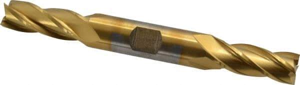 Cleveland - 7/16", 1" LOC, 1/2" Shank Diam, 4-1/2" OAL, 4 Flute, High Speed Steel Square End Mill - Double End, TiN Finish, Spiral Flute, 30° Helix, Centercutting, Right Hand Cut, Right Hand Flute, Series HD-4C - Eagle Tool & Supply