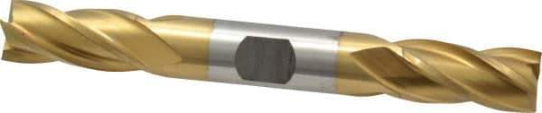 Cleveland - 1/2", 1" LOC, 1/2" Shank Diam, 4-1/2" OAL, 4 Flute, High Speed Steel Square End Mill - Double End, TiN Finish, Spiral Flute, 30° Helix, Centercutting, Right Hand Cut, Right Hand Flute, Series HD-4C - Eagle Tool & Supply