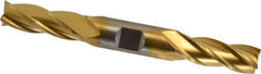 Cleveland - 9/16", 1-3/8" LOC, 5/8" Shank Diam, 5" OAL, 4 Flute, High Speed Steel Square End Mill - Double End, TiN Finish, Spiral Flute, 30° Helix, Centercutting, Right Hand Cut, Right Hand Flute, Series HD-4C - Eagle Tool & Supply