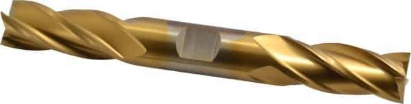 Cleveland - 5/8", 1-3/8" LOC, 5/8" Shank Diam, 5" OAL, 4 Flute, High Speed Steel Square End Mill - Double End, TiN Finish, Spiral Flute, 30° Helix, Centercutting, Right Hand Cut, Right Hand Flute, Series HD-4C - Eagle Tool & Supply