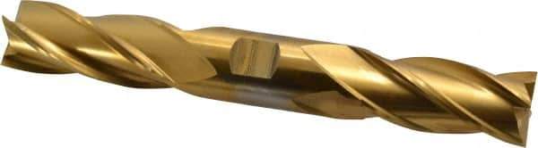 Cleveland - 7/8", 1-7/8" LOC, 7/8" Shank Diam, 6-1/8" OAL, 4 Flute, High Speed Steel Square End Mill - Double End, TiN Finish, Spiral Flute, 30° Helix, Centercutting, Right Hand Cut, Right Hand Flute, Series HD-4C - Eagle Tool & Supply