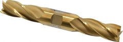 Cleveland - 13/16", 1-7/8" LOC, 7/8" Shank Diam, 6-1/8" OAL, 4 Flute, High Speed Steel Square End Mill - Double End, TiN Finish, Spiral Flute, 30° Helix, Centercutting, Right Hand Cut, Right Hand Flute, Series HD-4C - Eagle Tool & Supply