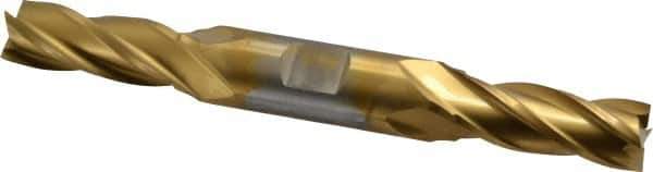 Cleveland - 17/32", 1-3/8" LOC, 5/8" Shank Diam, 5" OAL, 4 Flute, High Speed Steel Square End Mill - Double End, TiN Finish, Spiral Flute, 30° Helix, Centercutting, Right Hand Cut, Right Hand Flute, Series HD-4C - Eagle Tool & Supply