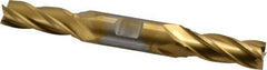 Cleveland - 17/32", 1-3/8" LOC, 5/8" Shank Diam, 5" OAL, 4 Flute, High Speed Steel Square End Mill - Double End, TiN Finish, Spiral Flute, 30° Helix, Centercutting, Right Hand Cut, Right Hand Flute, Series HD-4C - Eagle Tool & Supply