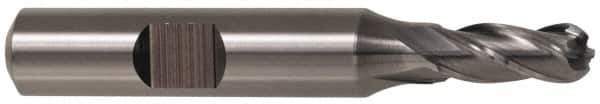 Cleveland - 1" Diam, 2" LOC, 4 Flute High Speed Steel Ball End Mill - TiN Finish, Single End, 4-1/2" OAL, 1" Shank Diam, Spiral Flute - Eagle Tool & Supply