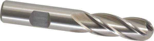 Cleveland - 1/2" Diam, 1-1/4" LOC, 4 Flute High Speed Steel Ball End Mill - Uncoated, Single End, 3-1/4" OAL, 1/2" Shank Diam, Spiral Flute - Eagle Tool & Supply