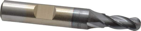 Cleveland - 1/4" Diam, 5/8" LOC, 4 Flute High Speed Steel Ball End Mill - TiCN Finish, Single End, 2-7/16" OAL, 3/8" Shank Diam, Spiral Flute - Eagle Tool & Supply