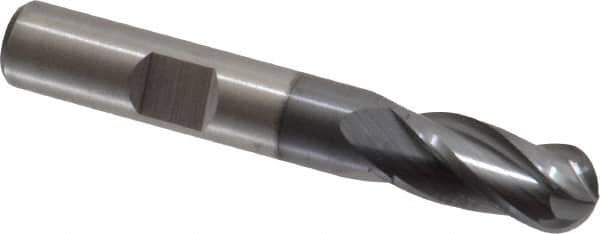 Cleveland - 3/8" Diam, 3/4" LOC, 4 Flute High Speed Steel Ball End Mill - TiCN Finish, Single End, 2-1/2" OAL, 3/8" Shank Diam, Spiral Flute - Eagle Tool & Supply