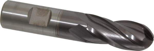 Cleveland - 3/4" Diam, 1-5/8" LOC, 4 Flute High Speed Steel Ball End Mill - TiCN Finish, Single End, 3-7/8" OAL, 3/4" Shank Diam, Spiral Flute - Eagle Tool & Supply