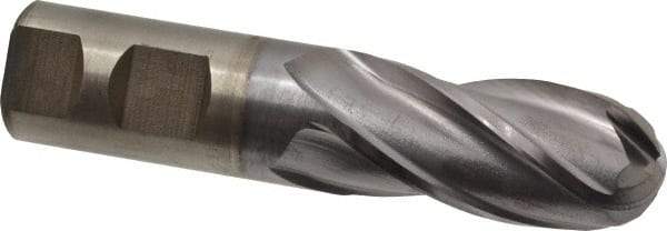 Cleveland - 1" Diam, 2" LOC, 4 Flute High Speed Steel Ball End Mill - TiCN Finish, Single End, 4-1/2" OAL, 1" Shank Diam, Spiral Flute - Eagle Tool & Supply