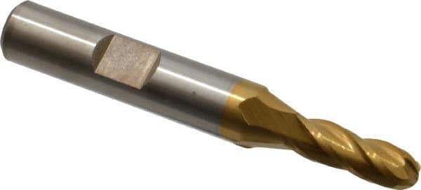 Cleveland - 1/4" Diam, 5/8" LOC, 4 Flute High Speed Steel Ball End Mill - TiN Finish, Single End, 2-7/16" OAL, 3/8" Shank Diam, Spiral Flute - Eagle Tool & Supply
