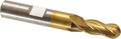 Cleveland - 5/16" Diam, 3/4" LOC, 4 Flute High Speed Steel Ball End Mill - TiN Finish, Single End, 2-1/2" OAL, 3/8" Shank Diam, Spiral Flute - Eagle Tool & Supply
