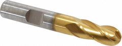 Cleveland - 3/8" Diam, 3/4" LOC, 4 Flute High Speed Steel Ball End Mill - TiN Finish, Single End, 2-1/2" OAL, 3/8" Shank Diam, Spiral Flute - Eagle Tool & Supply