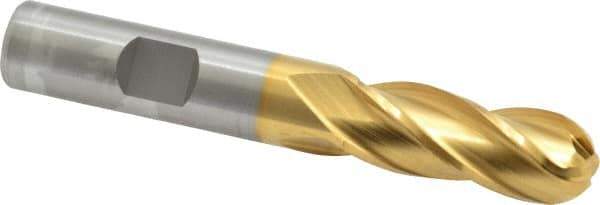 Cleveland - 1/2" Diam, 1-1/4" LOC, 4 Flute High Speed Steel Ball End Mill - TiN Finish, Single End, 3-1/4" OAL, 1/2" Shank Diam, Spiral Flute - Eagle Tool & Supply
