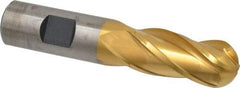 Cleveland - 3/4" Diam, 1-5/8" LOC, 4 Flute High Speed Steel Ball End Mill - TiN Finish, Single End, 3-7/8" OAL, 3/4" Shank Diam, Spiral Flute - Eagle Tool & Supply