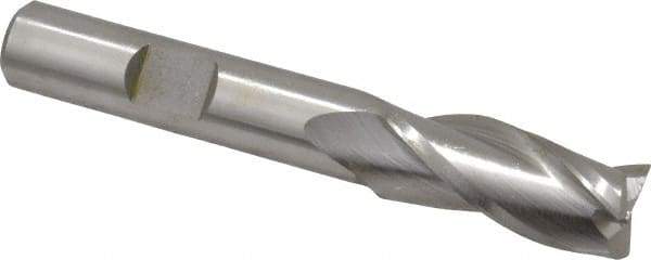 Cleveland - 7/16", 1" LOC, 3/8" Shank Diam, 2-11/16" OAL, 3 Flute, High Speed Steel Square End Mill - Single End, Uncoated, Spiral Flute, 30° Helix, Centercutting, Right Hand Cut, Right Hand Flute, Series HG-3 - Eagle Tool & Supply