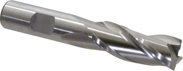Cleveland - 11/16", 1-5/8" LOC, 5/8" Shank Diam, 3-3/4" OAL, 3 Flute, High Speed Steel Square End Mill - Single End, Uncoated, Spiral Flute, 30° Helix, Centercutting, Right Hand Cut, Right Hand Flute, Series HG-3 - Eagle Tool & Supply