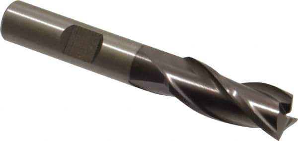 Cleveland - 7/16", 1" LOC, 3/8" Shank Diam, 2-11/16" OAL, 3 Flute, High Speed Steel Square End Mill - Single End, TiCN Finish, Spiral Flute, 30° Helix, Centercutting, Right Hand Cut, Right Hand Flute, Series HG-3 - Eagle Tool & Supply