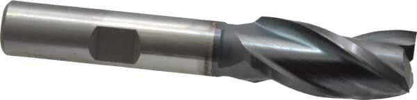 Cleveland - 1/2", 1" LOC, 3/8" Shank Diam, 2-11/16" OAL, 3 Flute, High Speed Steel Square End Mill - Single End, TiCN Finish, Spiral Flute, 30° Helix, Centercutting, Right Hand Cut, Right Hand Flute, Series HG-3 - Eagle Tool & Supply