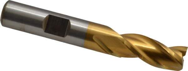 Cleveland - 3/8", 3/4" LOC, 3/8" Shank Diam, 2-1/2" OAL, 3 Flute, High Speed Steel Square End Mill - Single End, TiN Finish, Spiral Flute, 30° Helix, Centercutting, Right Hand Cut, Right Hand Flute, Series HG-3 - Eagle Tool & Supply