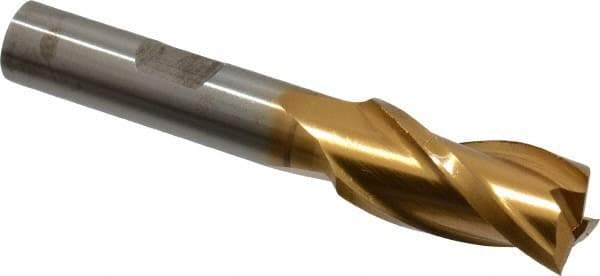 Cleveland - 1/2", 1" LOC, 3/8" Shank Diam, 2-11/16" OAL, 3 Flute, High Speed Steel Square End Mill - Single End, TiN Finish, Spiral Flute, 30° Helix, Centercutting, Right Hand Cut, Right Hand Flute, Series HG-3 - Eagle Tool & Supply