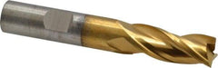 Cleveland - 1/2", 1-1/4" LOC, 1/2" Shank Diam, 3-1/4" OAL, 3 Flute, High Speed Steel Square End Mill - Single End, TiN Finish, Spiral Flute, 30° Helix, Centercutting, Right Hand Cut, Right Hand Flute, Series HG-3 - Eagle Tool & Supply