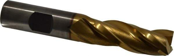 Cleveland - 5/8", 1-5/8" LOC, 5/8" Shank Diam, 3-1/4" OAL, 3 Flute, High Speed Steel Square End Mill - Single End, TiN Finish, Spiral Flute, 30° Helix, Centercutting, Right Hand Cut, Right Hand Flute, Series HG-3 - Eagle Tool & Supply