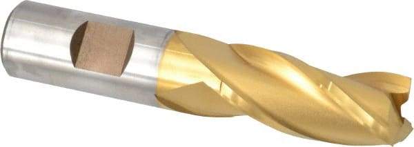 Cleveland - 3/4", 1-5/8" LOC, 3/4" Shank Diam, 3-7/8" OAL, 3 Flute, High Speed Steel Square End Mill - Single End, TiN Finish, Spiral Flute, 30° Helix, Centercutting, Right Hand Cut, Right Hand Flute, Series HG-3 - Eagle Tool & Supply