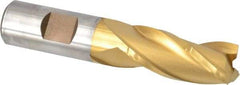 Cleveland - 3/4", 1-5/8" LOC, 3/4" Shank Diam, 3-7/8" OAL, 3 Flute, High Speed Steel Square End Mill - Single End, TiN Finish, Spiral Flute, 30° Helix, Centercutting, Right Hand Cut, Right Hand Flute, Series HG-3 - Eagle Tool & Supply