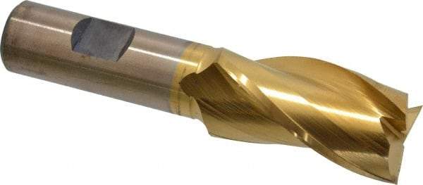 Cleveland - 1", 1-7/8" LOC, 3/4" Shank Diam, 4-1/8" OAL, 3 Flute, High Speed Steel Square End Mill - Single End, TiN Finish, Spiral Flute, 30° Helix, Centercutting, Right Hand Cut, Right Hand Flute, Series HG-3 - Eagle Tool & Supply