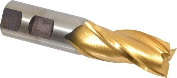 Cleveland - 1", 2" LOC, 1" Shank Diam, 4-1/2" OAL, 3 Flute, High Speed Steel Square End Mill - Single End, TiN Finish, Spiral Flute, 30° Helix, Centercutting, Right Hand Cut, Right Hand Flute, Series HG-3 - Eagle Tool & Supply
