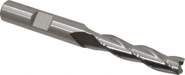 Cleveland - 5/16", 1-3/8" LOC, 3/8" Shank Diam, 3-1/8" OAL, 3 Flute, High Speed Steel Square End Mill - Single End, Uncoated, Spiral Flute, 30° Helix, Centercutting, Right Hand Cut, Right Hand Flute, Series HG-3 - Eagle Tool & Supply