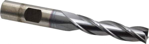 Cleveland - 7/16", 1-3/4" LOC, 1/2" Shank Diam, 3-1/4" OAL, 3 Flute, High Speed Steel Square End Mill - Single End, TiCN Finish, Spiral Flute, 30° Helix, Centercutting, Right Hand Cut, Right Hand Flute, Series HG-3 - Eagle Tool & Supply