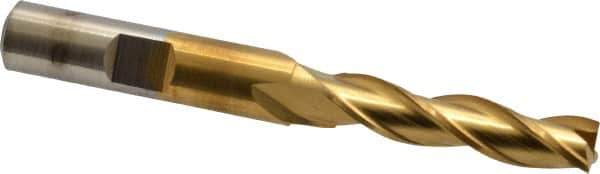 Cleveland - 5/16", 1-3/8" LOC, 3/8" Shank Diam, 3-1/8" OAL, 3 Flute, High Speed Steel Square End Mill - Single End, TiN Finish, Spiral Flute, 30° Helix, Centercutting, Right Hand Cut, Right Hand Flute, Series HG-3 - Eagle Tool & Supply