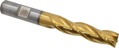Cleveland - 1/2", 2" LOC, 1/2" Shank Diam, 4" OAL, 3 Flute, High Speed Steel Square End Mill - Single End, TiN Finish, Spiral Flute, 30° Helix, Centercutting, Right Hand Cut, Right Hand Flute, Series HG-3 - Eagle Tool & Supply