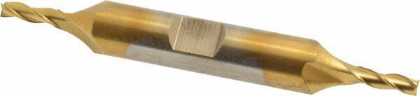 Cleveland - 1/8", 3/8" LOC, 3/8" Shank Diam, 3-1/16" OAL, 3 Flute, High Speed Steel Square End Mill - Double End, TiN Finish, Spiral Flute, 30° Helix, Centercutting, Right Hand Cut, Right Hand Flute, Series HD-3 - Eagle Tool & Supply