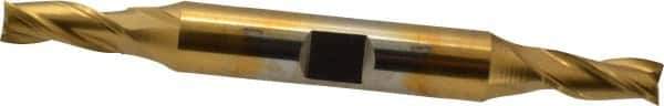 Cleveland - 1/4", 5/8" LOC, 3/8" Shank Diam, 3-3/8" OAL, 3 Flute, High Speed Steel Square End Mill - Double End, TiN Finish, Spiral Flute, 30° Helix, Centercutting, Right Hand Cut, Right Hand Flute, Series HD-3 - Eagle Tool & Supply