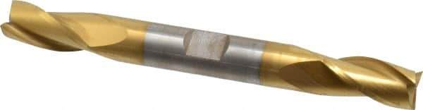 Cleveland - 3/8", 3/4" LOC, 3/8" Shank Diam, 3-1/2" OAL, 3 Flute, High Speed Steel Square End Mill - Double End, TiN Finish, Spiral Flute, 30° Helix, Centercutting, Right Hand Cut, Right Hand Flute, Series HD-3 - Eagle Tool & Supply