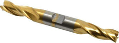 Cleveland - 7/16", 1" LOC, 1/2" Shank Diam, 4-1/8" OAL, 3 Flute, High Speed Steel Square End Mill - Double End, TiN Finish, Spiral Flute, 30° Helix, Centercutting, Right Hand Cut, Right Hand Flute, Series HD-3 - Eagle Tool & Supply