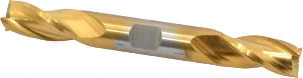 Cleveland - 1/2", 1" LOC, 1/2" Shank Diam, 4-1/8" OAL, 3 Flute, High Speed Steel Square End Mill - Double End, TiN Finish, Spiral Flute, 30° Helix, Centercutting, Right Hand Cut, Right Hand Flute, Series HD-3 - Eagle Tool & Supply