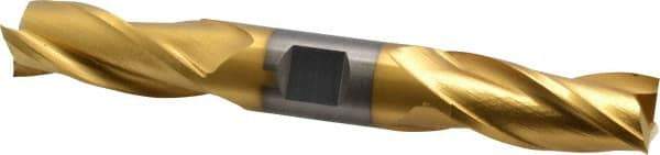 Cleveland - 3/4", 1-5/8" LOC, 3/4" Shank Diam, 5-5/8" OAL, 3 Flute, High Speed Steel Square End Mill - Double End, TiN Finish, Spiral Flute, 30° Helix, Centercutting, Right Hand Cut, Right Hand Flute, Series HD-3 - Eagle Tool & Supply