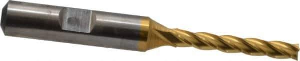 Cleveland - 3/16", 1-1/4" LOC, 3/8" Shank Diam, 3-1/16" OAL, 4 Flute, High Speed Steel Square End Mill - Single End, TiN Finish, Spiral Flute, 30° Helix, Centercutting, Right Hand Cut, Right Hand Flute, Series HG-4C - Eagle Tool & Supply